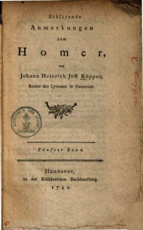 Erklärende Anmerkungen zum Homer, 5