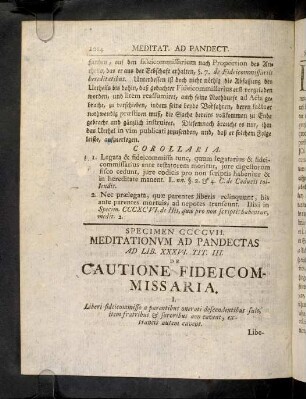 1014-1020, Sp. 407. De Cautione Fideicommissaria