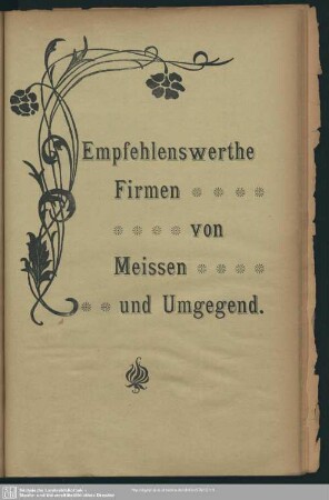 Anzeigen : Empfehlenswerthe Firmen von Meissen und Umgegend