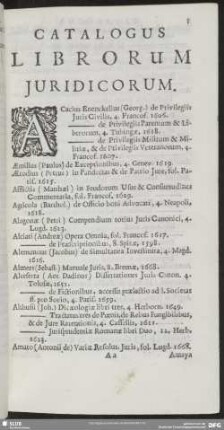 Catalogus Librorum Juridicorum