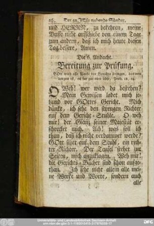 Die 6. Andacht. Bereitung zur Prüfung.