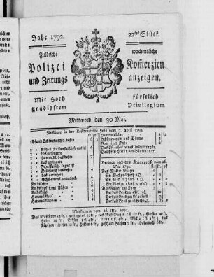 22tes Stück., Ausgabe vom 30. Mai 1792