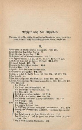 Register nach dem Alphabeth