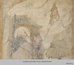 Freskenzyklus mit Szenen aus der Vita des heiligen Antonius : Antonius kniet vor dem Eremiten Paulus