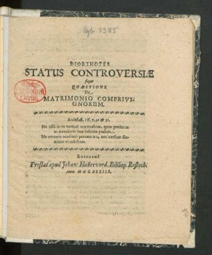 Diorthotes Status Controversiae super Quaestione De Matrimonio Comprivignorum