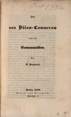 Herr von Bülow-Cummerow unter den Communisten