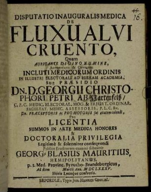 Disputatio Inauguralis Medica De Fluxu Alvi Cruento