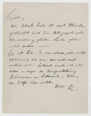 Brief von Raoul Hausmann an Elfriede Hausmann. [Berlin]