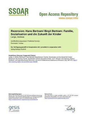 Rezension: Hans Bertram/ Birgit Bertram: Familie, Sozialisation und die Zukunft der Kinder