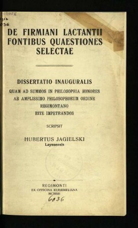 De Firmiani Lactantii fontibus quaestiones selectae