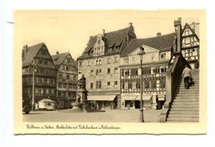 "Marktplatz mit Käthchenhaus und Rathaustreppe", mit Robert-Mayer-Denkmal, Kaiserstraße 24 und 22 sowie Marktplatz 2