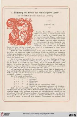 Ausstellung von Arbeiten der vervielfältigenden Künste im bayerischen Gewerbe-Museum zu Nürnberg, [1]