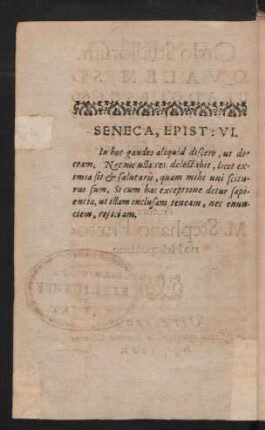 Seneca, Epist: VI.