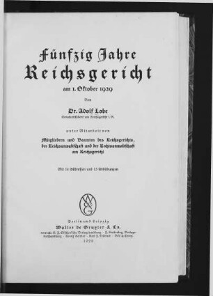 Fünfzig Jahre Reichsgericht am 1. Oktober 1929