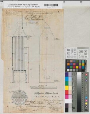 Altahlen (Ahlen) Grube Pöhling Kesselanlage stehender Röhrenkessel Grundriß, Schnitt 1881 1 : 15 52,5 x 31 Zeichnung Bergämter Nr. 5366