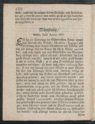 Würtzburg/ vom 8. Julii Anno 1675.