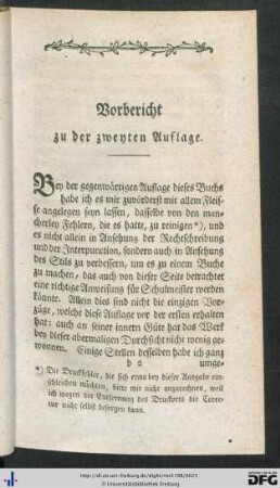 Vorbericht zu der zweyten Auflage.