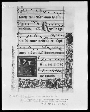 Antiphonarium — Initiale E, darin der heilige Benedikt in der Höhle