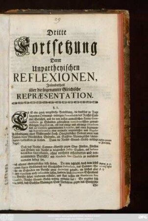Dritte Fortsetzung Derer unpartheyischen Reflexionen, Jnsonderheit über die sogenannte Gleichische Repræsentation