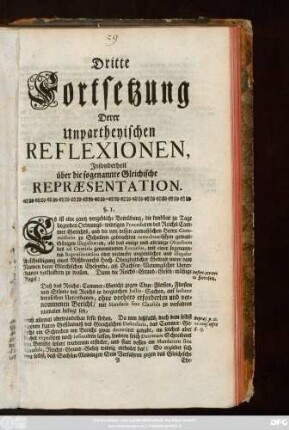 Dritte Fortsetzung Derer unpartheyischen Reflexionen, Jnsonderheit über die sogenannte Gleichische Repræsentation