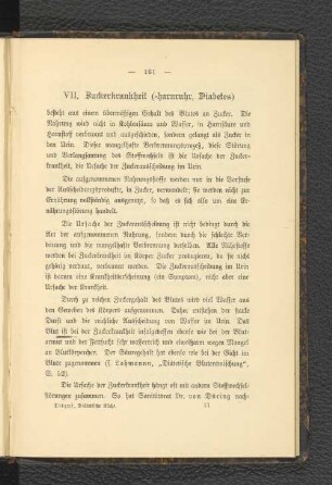 VII. Zuckerkrankheit (-harnruhr, Diabetes)