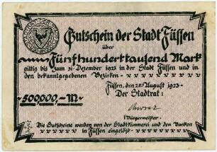 Geldschein / Notgeld, 500.000 Mark, 25.8.1923