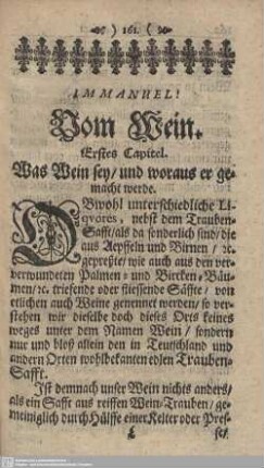 Erstes Capitel. Was Wein sey/ und woraus er gemacht werde.