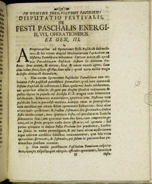 Disputatio Theologica, De Festi Paschalis Energiis, Vel Operationibus. Ex. Gen. III.