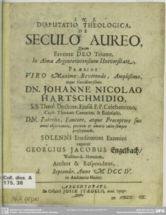 Disputatio Theologica, De Seculo Aureo