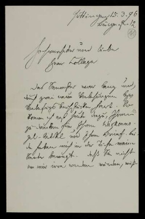 Nr. 11 Brief von Max Lehmann an Edward Schröder. Göttingen, 15.3.1896