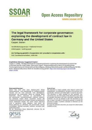 The legal framework for corporate governance: explaining the development of contract law in Germany and the United States