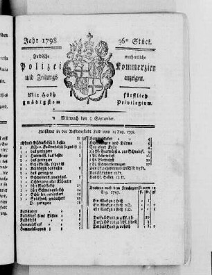 36tes Stück, Ausgabe vom 5. September 1798