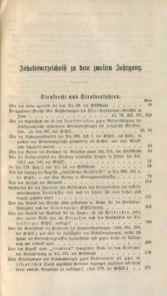 Inhaltsverzeichniß zu dem zweiten Jahrgang