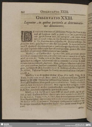 Observatio XXIII. Leguntur, in quibus particulae ac determinationes diminuentes