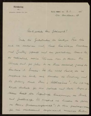 Brief von Otto Hoetzsch an Otto von Gierke, Berlin, 9.1.1921