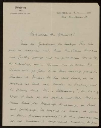 Brief von Otto Hoetzsch an Otto von Gierke, Berlin, 9.1.1921