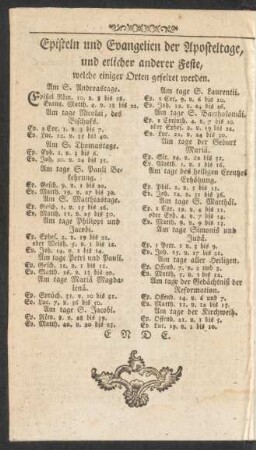 Episteln und Evangelien der Aposteltage, und etlicher anderer Feste, welche einiger Orten gefeiret werden