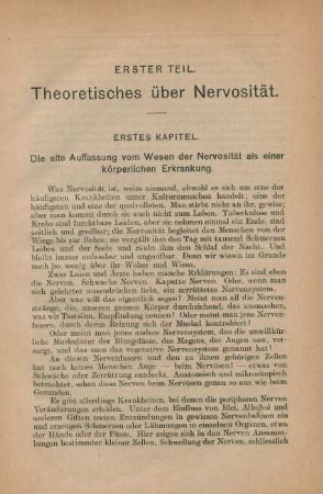 Erster Teil. Theoretisches über Nervosität