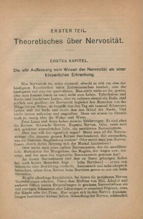 Erster Teil. Theoretisches über Nervosität
