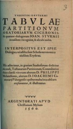 Tabulae Partitionum oratoriarum Ciceronis et 4 dialogorum Joa. Sturmii ...