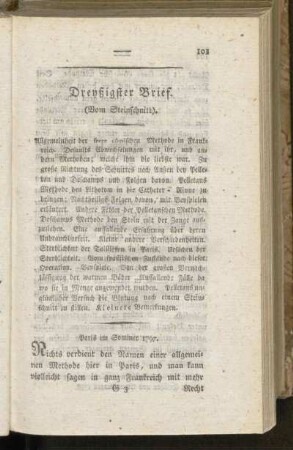 Dreysigster Brief. (Vom Steinschnitt)