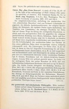 418 [Rezension] Stegmann, Basil. Aug., Christ, The ʺMan From Heavenʺ