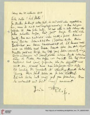 Familienkorrespondenz Klee: Brief von Felix Klee an Lily Klee und Paul Klee
