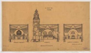 Evangelische Kirche, Maltsch: 2 Querschnitte, 1 Längsschnitt 1:100