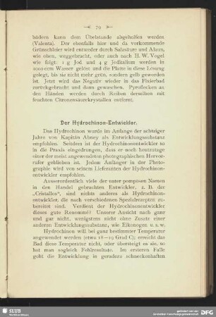 Der Hydrochinon- Entwickler