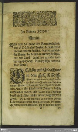 Leichenpredigt : Die aus sechs Trübsalen, Göttliche Errettung, Antritt, Die Text-Worte, Eingang, Abhandlung, Nützlicher Gebrauch