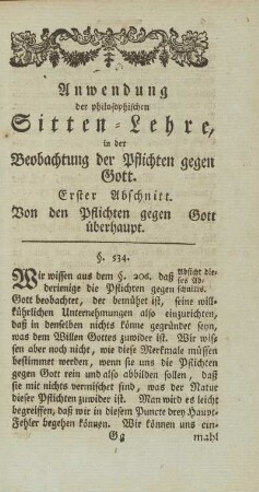 Erster Abschnitt. Von den Pflichten gegen Gott überhaupt.
