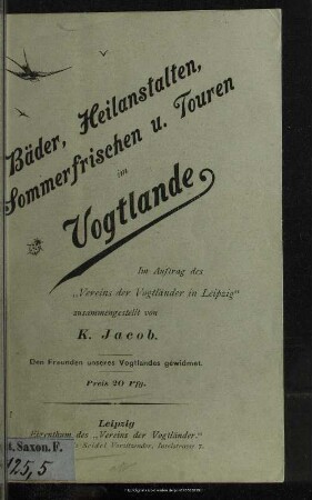 Bäder, Heilanstalten, Sommerfrischen und Touren im Vogtlande