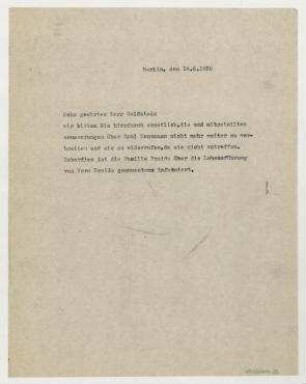 Brief von Raoul Hausmann an Herrn Goldstein. Berlin