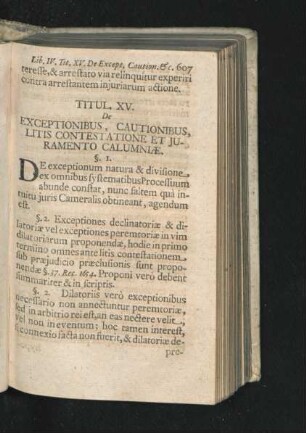 Titul. XV. De Exceptionibus, Cautionibus, Litis Contestatione et Iuramento Calumniae.